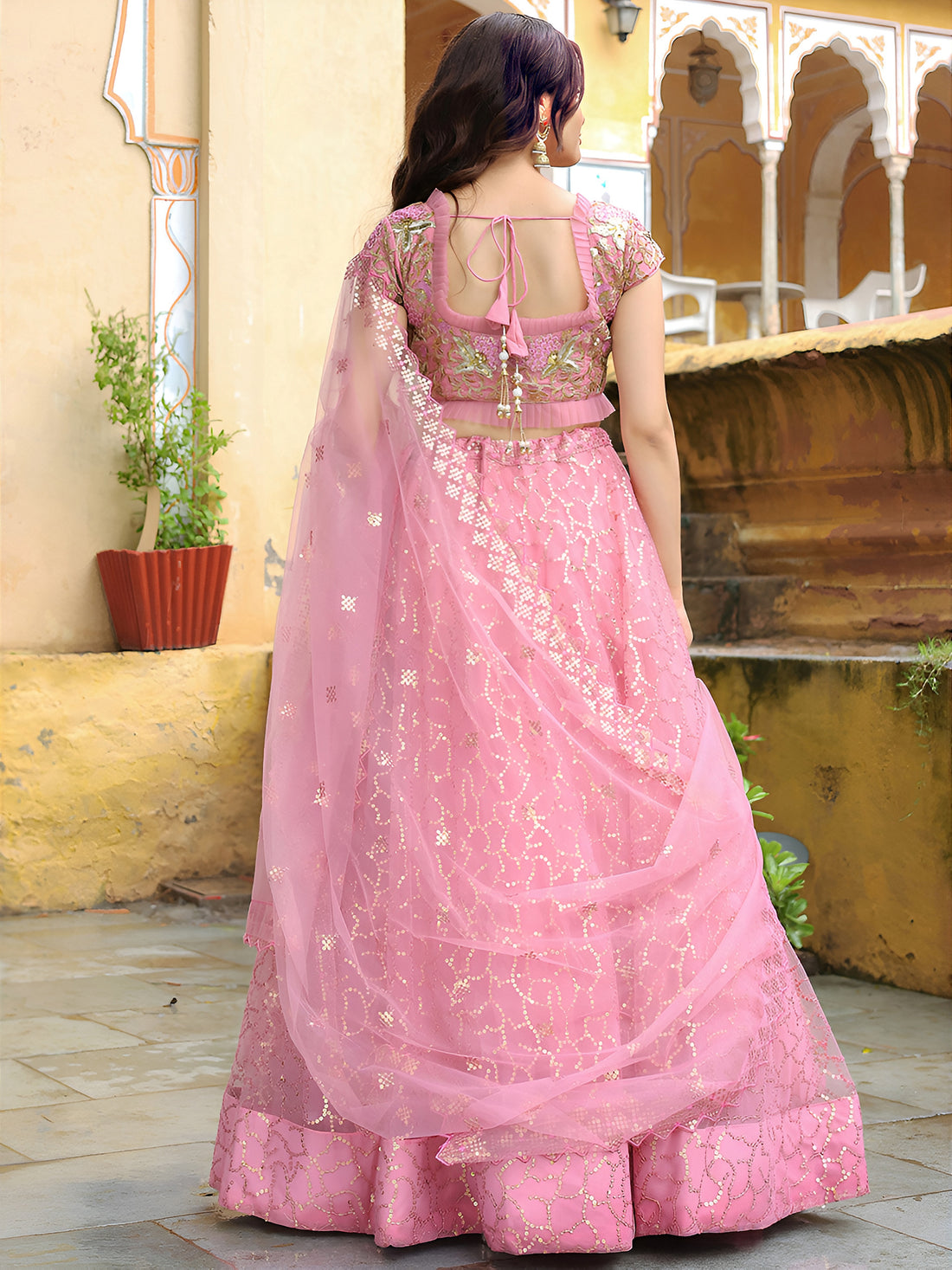 ResellerMart Pastel Pink Net Lehenga Choli with Sequin Work | Trending Sangeet & Cocktail Party Wear