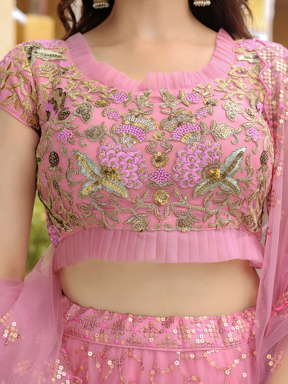 ResellerMart Pastel Pink Net Lehenga Choli with Sequin Work | Trending Sangeet & Cocktail Party Wear