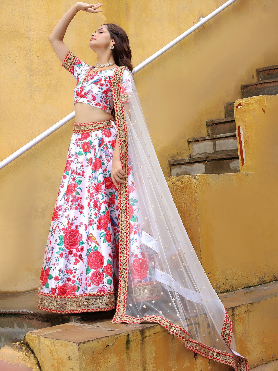 ResellerMart Bollywood Style White Lehenga with Heavy Border Work | Latest Floral Collection