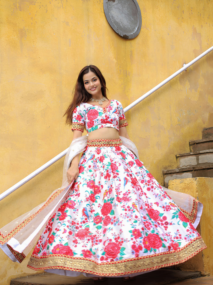 ResellerMart Bollywood Style White Lehenga with Heavy Border Work | Latest Floral Collection