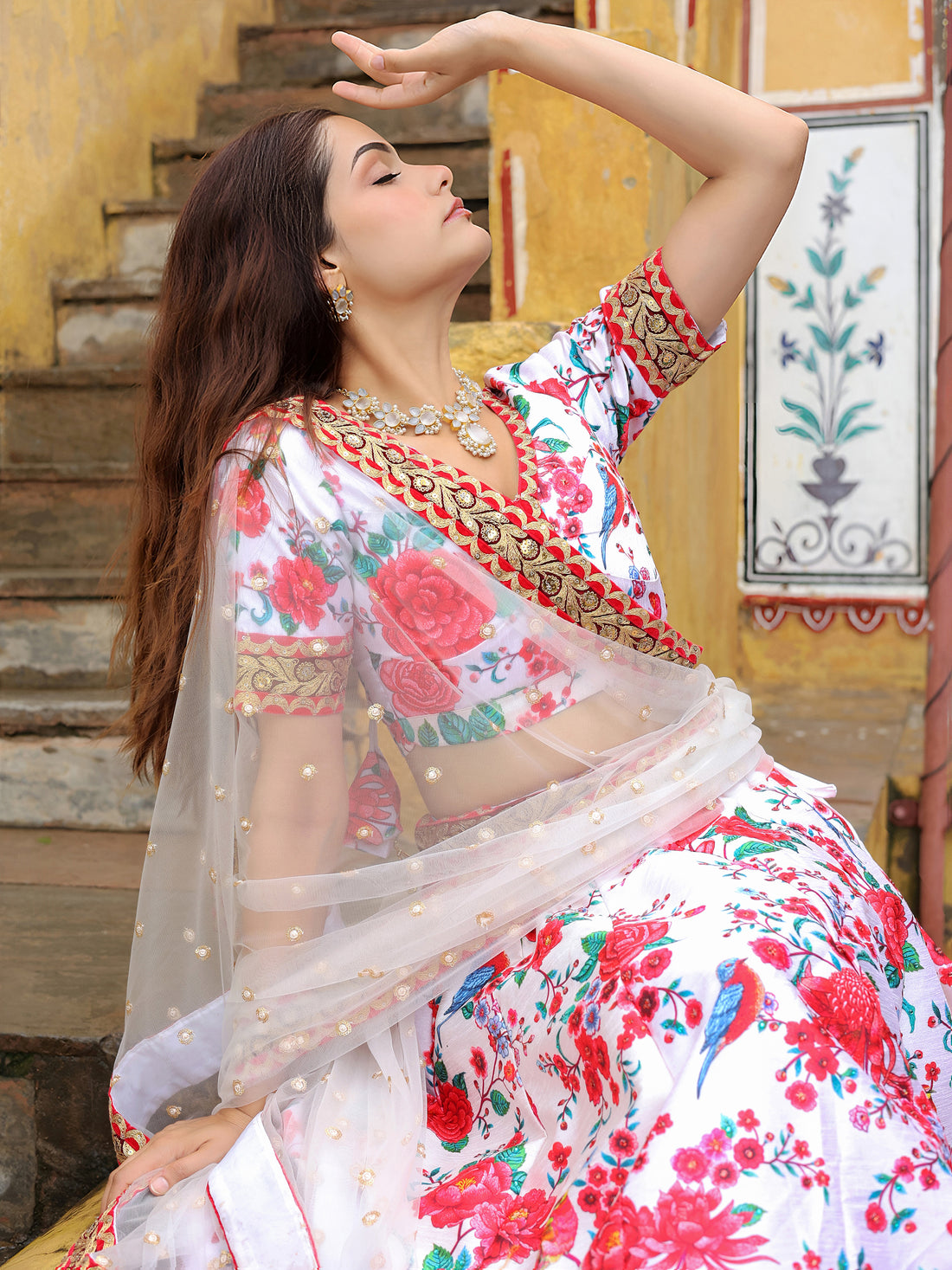 ResellerMart Bollywood Style White Lehenga with Heavy Border Work | Latest Floral Collection