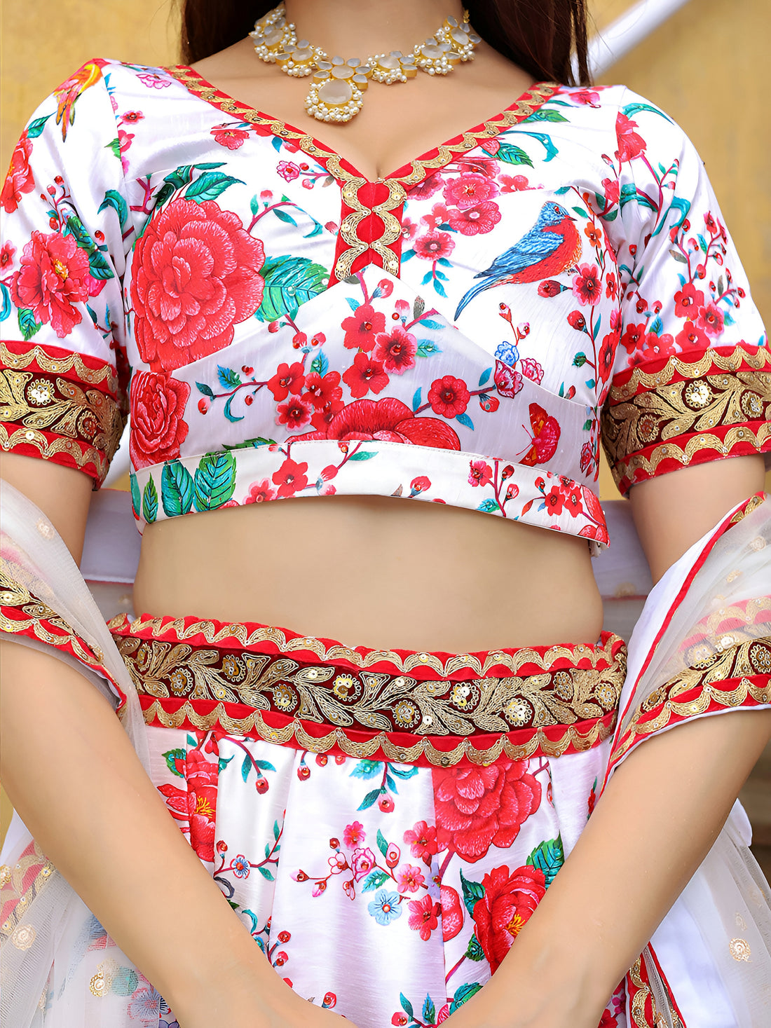 ResellerMart Bollywood Style White Lehenga with Heavy Border Work | Latest Floral Collection