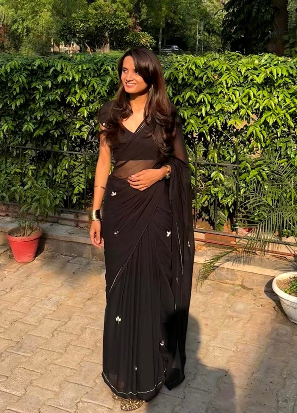 ResellerMart Vibrant Lightweight Black Saree | Designer Bollywood Style Drape