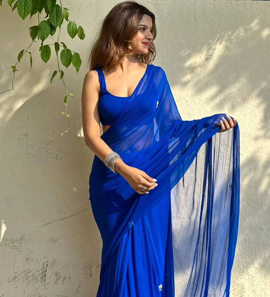 ResellerMart Vibrant Lightweight Blue Saree | Designer Bollywood Style Drape