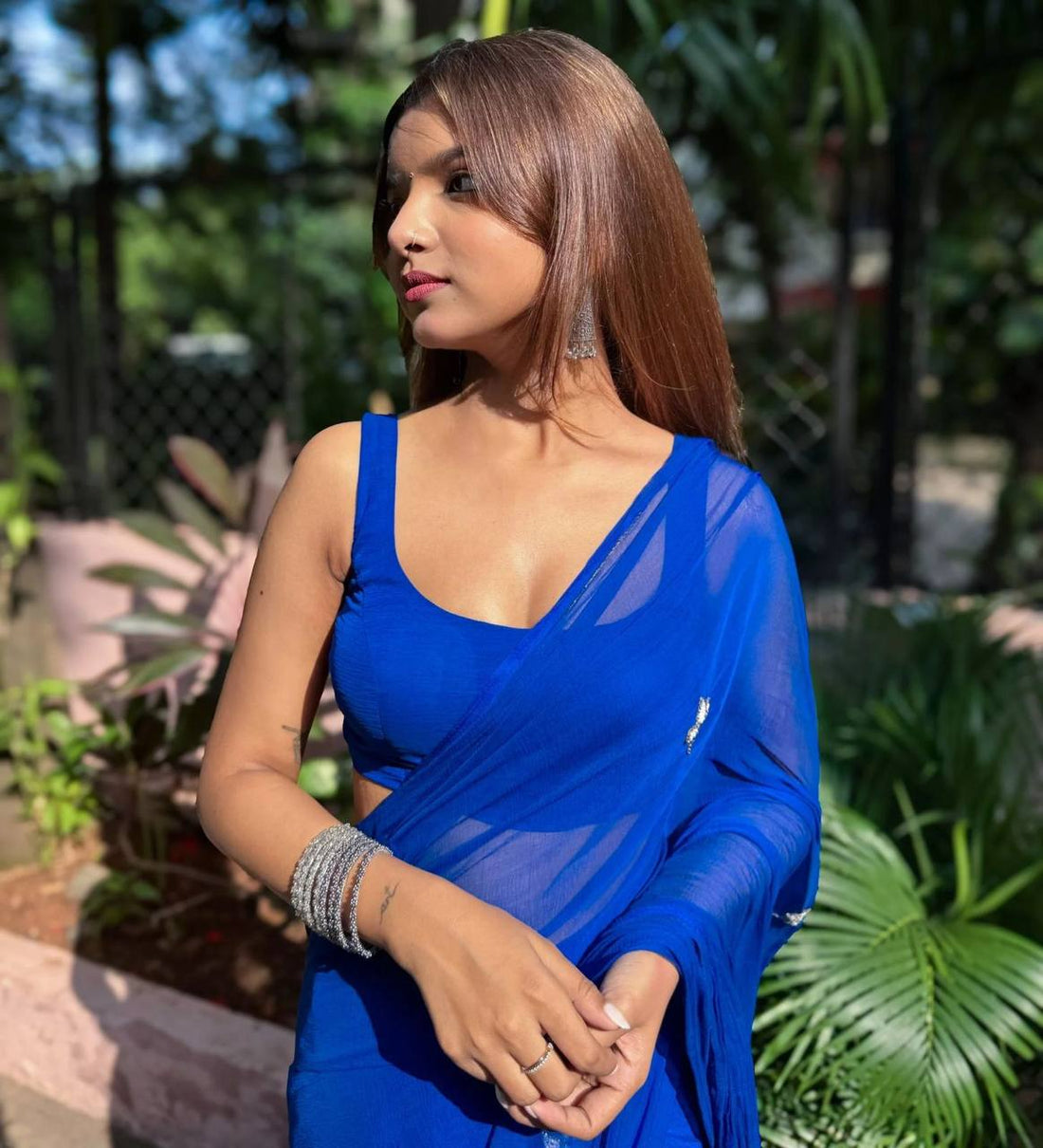 ResellerMart Vibrant Lightweight Blue Saree | Designer Bollywood Style Drape