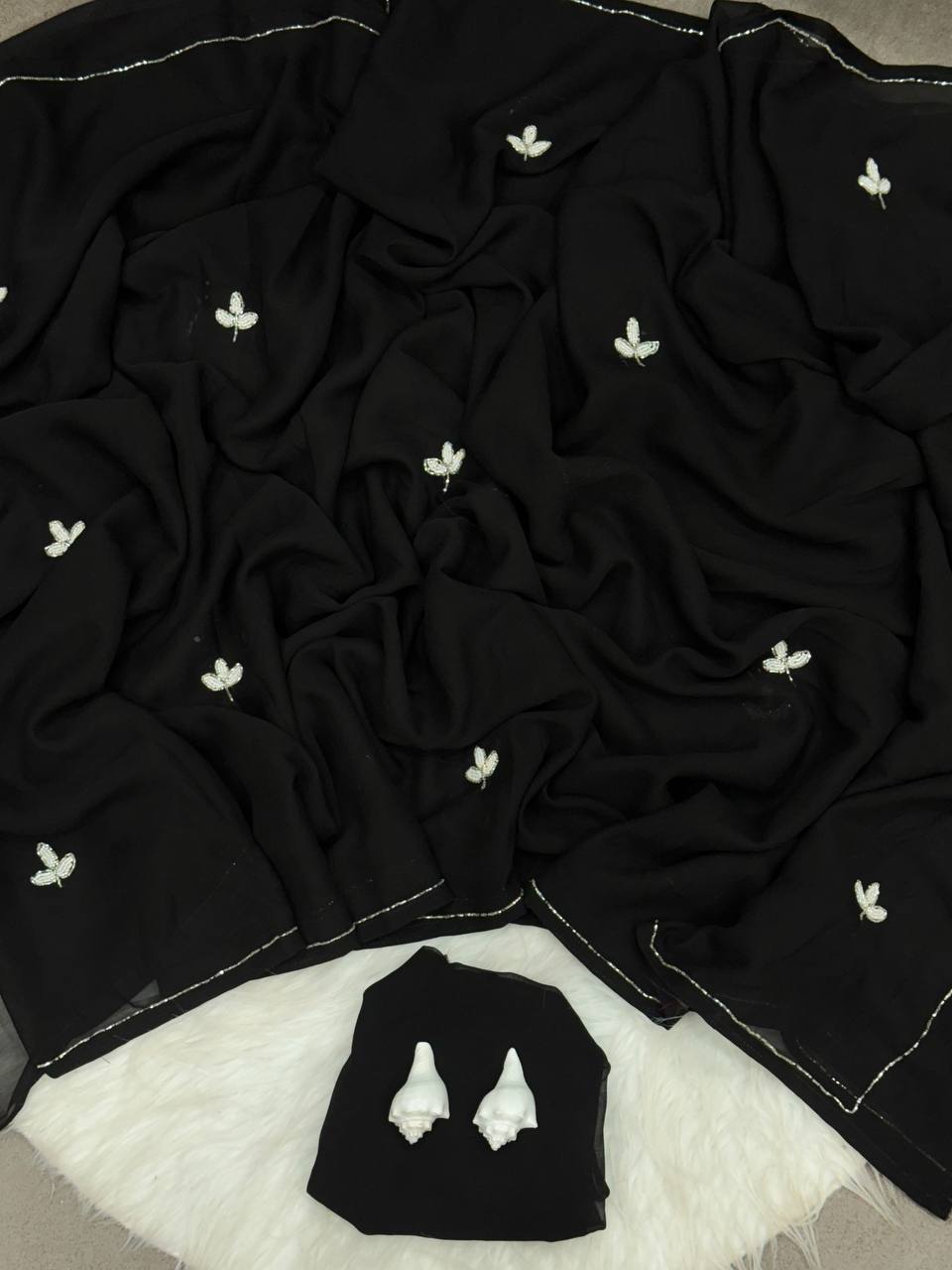 ResellerMart Vibrant Lightweight Black Saree | Designer Bollywood Style Drape
