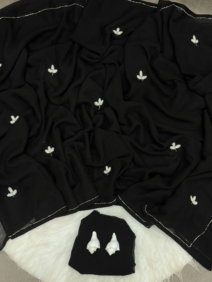ResellerMart Vibrant Lightweight Black Saree | Designer Bollywood Style Drape