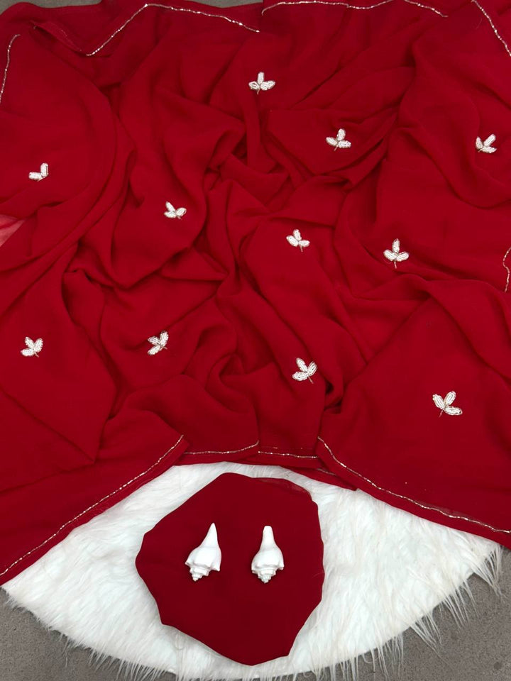 ResellerMart Vibrant Lightweight Red Saree | Designer Bollywood Style Drape