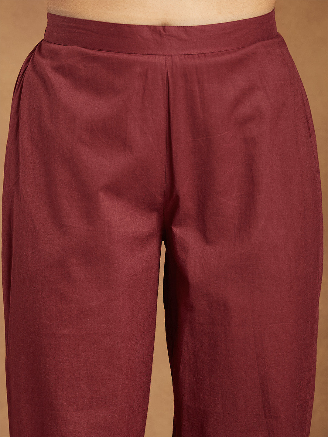 ResellerMart Women's Maroon Pure Cotton Embroidered A-line Kurta With Pant Set