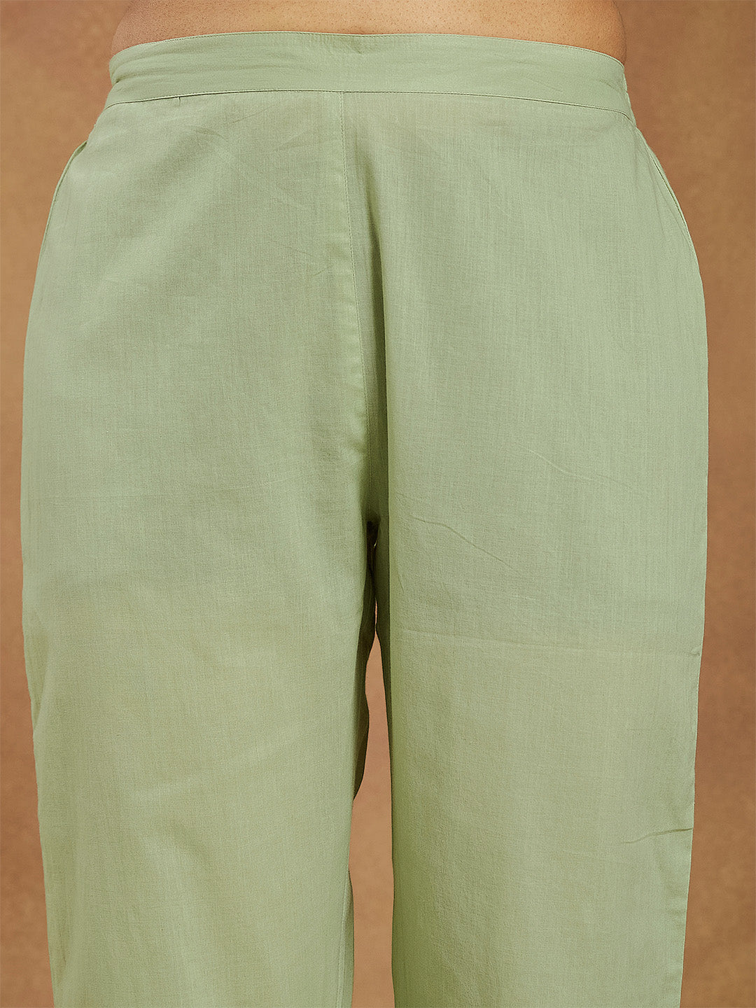ResellerMart Women's Mint Green Pure Cotton Embroidered A-line Kurta Pant Set